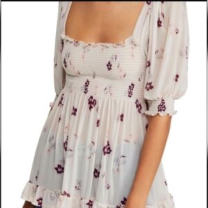 Free People Delta Dawn Boho Floral Smocked Peasant Top Festival Ivory Small